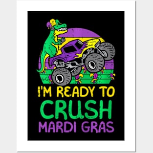 Kids Crush Mardi Gras Dino Monster Truck Posters and Art